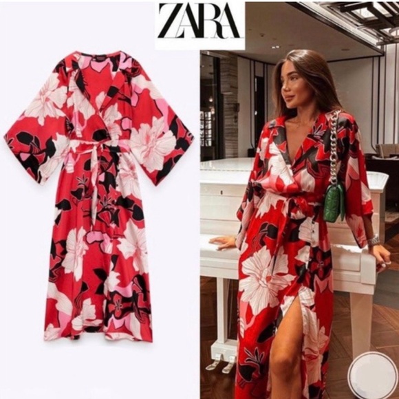 NWOT Zara Floral Kimono Maxi Dress, Medium - Picture 1 of 13